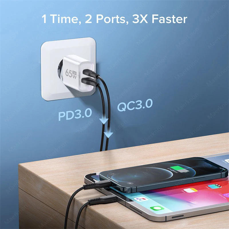 65W GaN USB C Charger Dual Por - Ac Power Supply recension och pris
