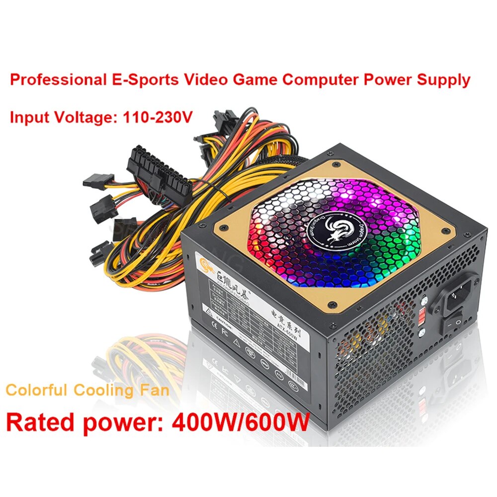 ATX 400W 600W 110-230V RGB 12V - Power Supply 750W recension och pris